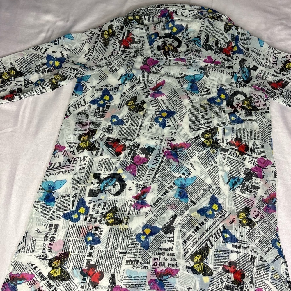 Colorful Newspaper Print Shirt - Picture 7 of 8